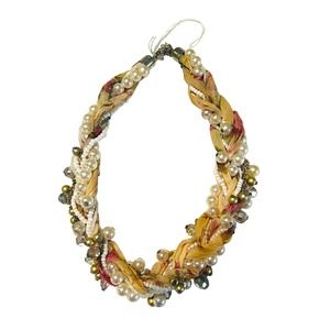 Braided Necklace Fabric Cloth Floral Pink Faux Pearl choker